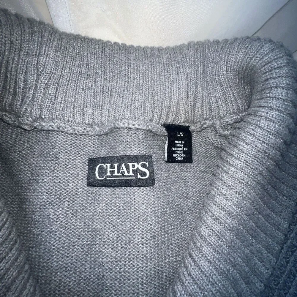 Chaps Cardigan Mens Large‎ Gray Shawl Neck Sweater  100% Cotton Button
